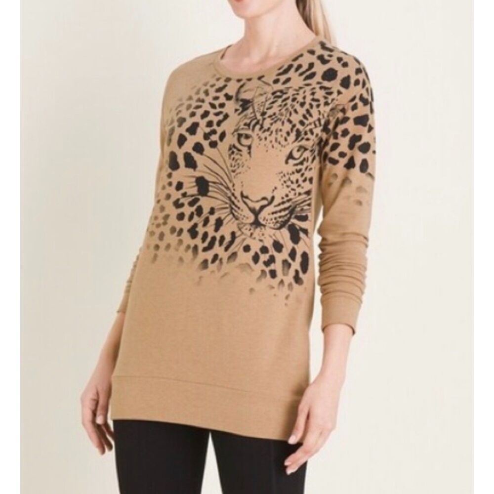 CHICO'S ZENERGY Cheetah Print Studded Super Soft Sweatshirt, Sz 3 (16/18)
